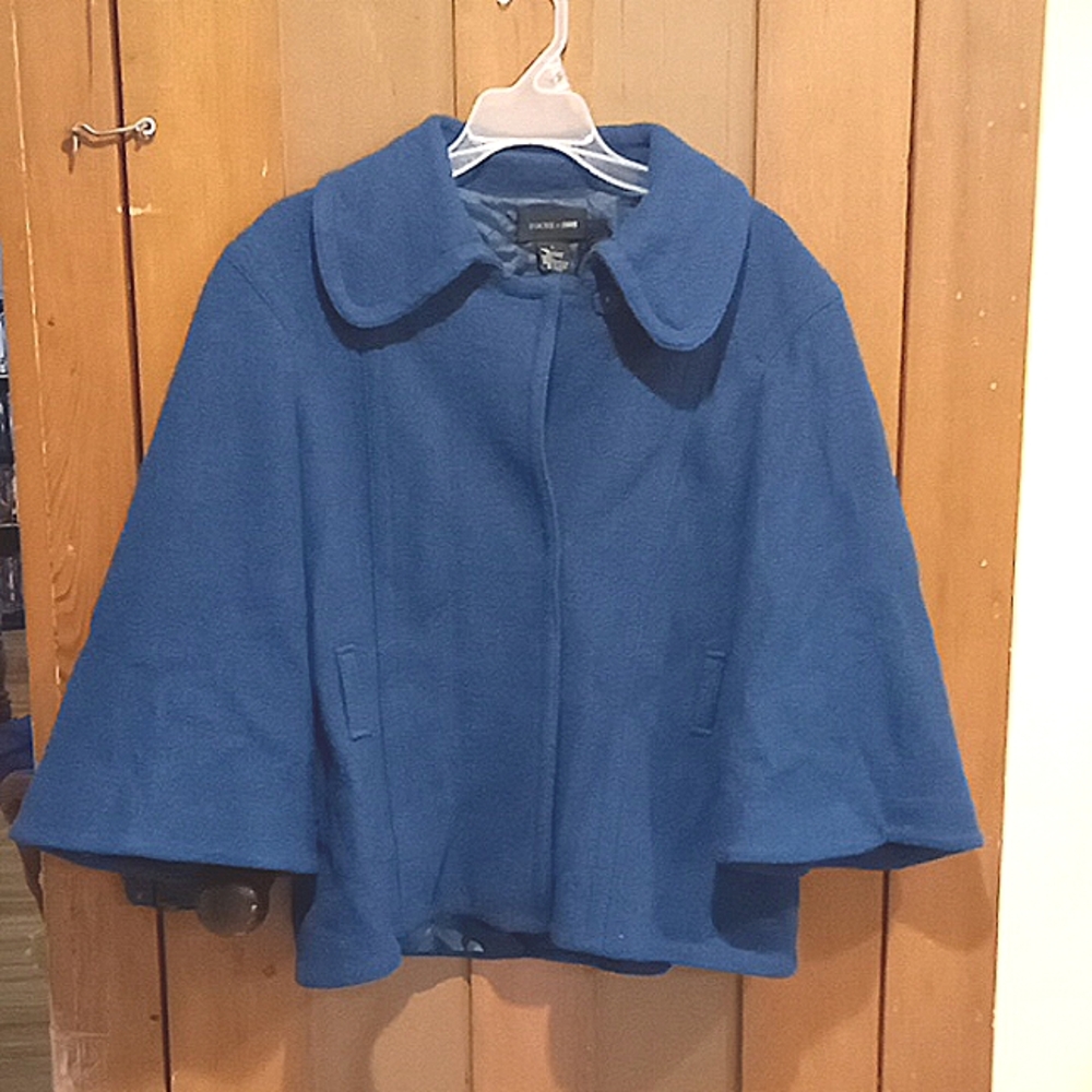 Women's Wool Blend Focus 2000 Blue Button Up Pea Coat,Size 6